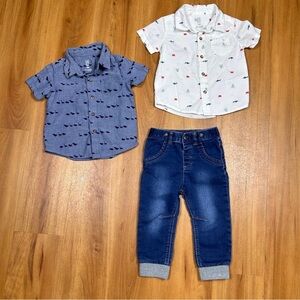 Cat & Jack pants and Just one You Blue and White Button Down Shirts for Kids